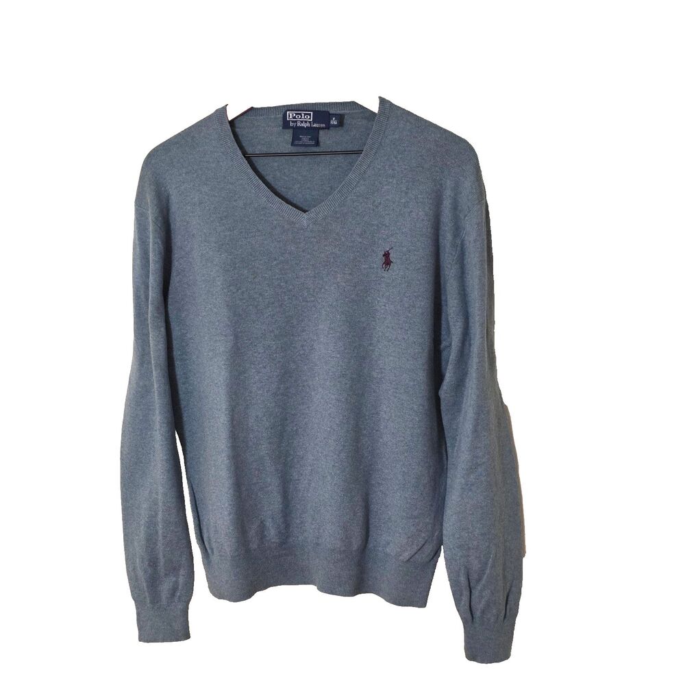 Polo Ralph Lauren Pima Cotton Sweater Men's M Preppy V Neck Blue Classic Casual